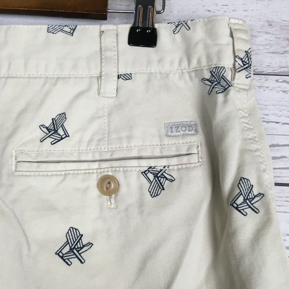 Izod Mens Shorts 34 Adirondack Chair All‎ Over Pattern Cotton Khaki Twill Casual - Picture 4 of 9